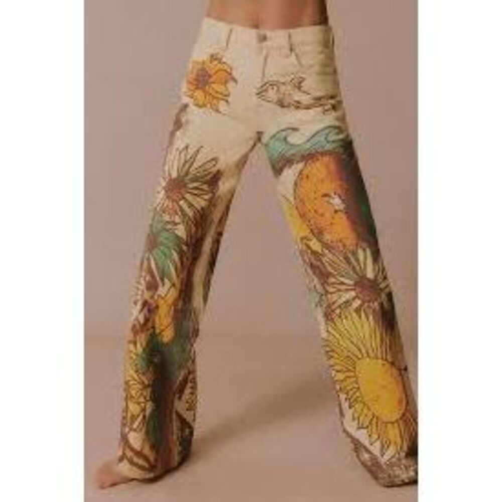 We The Free /FREE People Tinsley Printed Jeans Beach Scene